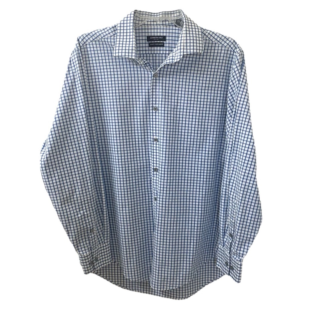 Kenneth Cole Size 16 Blue Checked Shirt